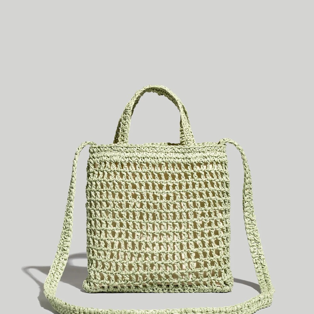 Madewell Light Green Woven Bag: The Small Transport Crossbody Straw Edition